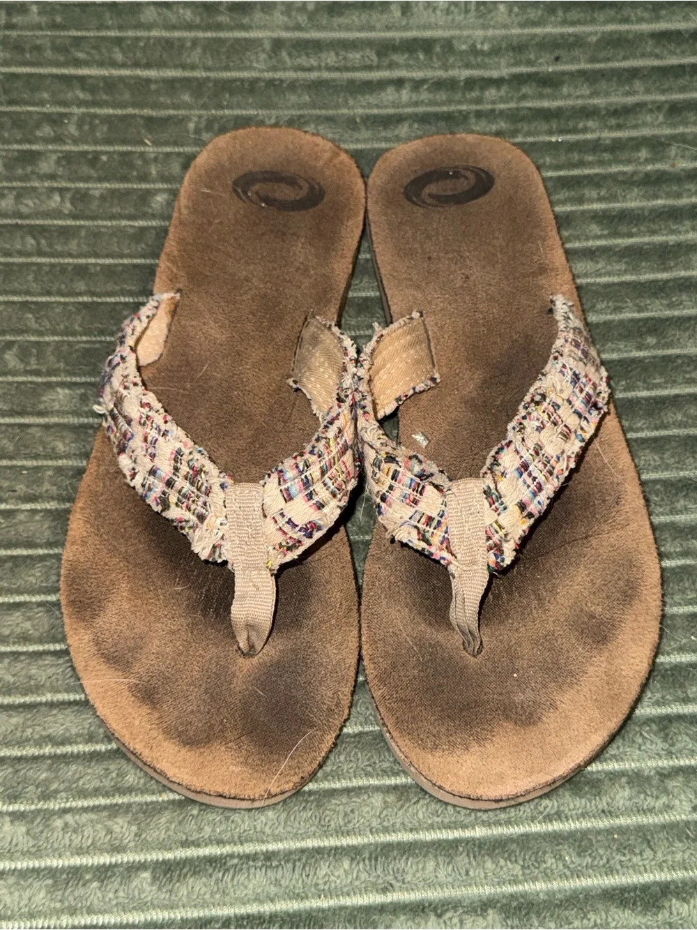 O’rageous Women's Brown Fabric-Trim Flip Flop Sandals